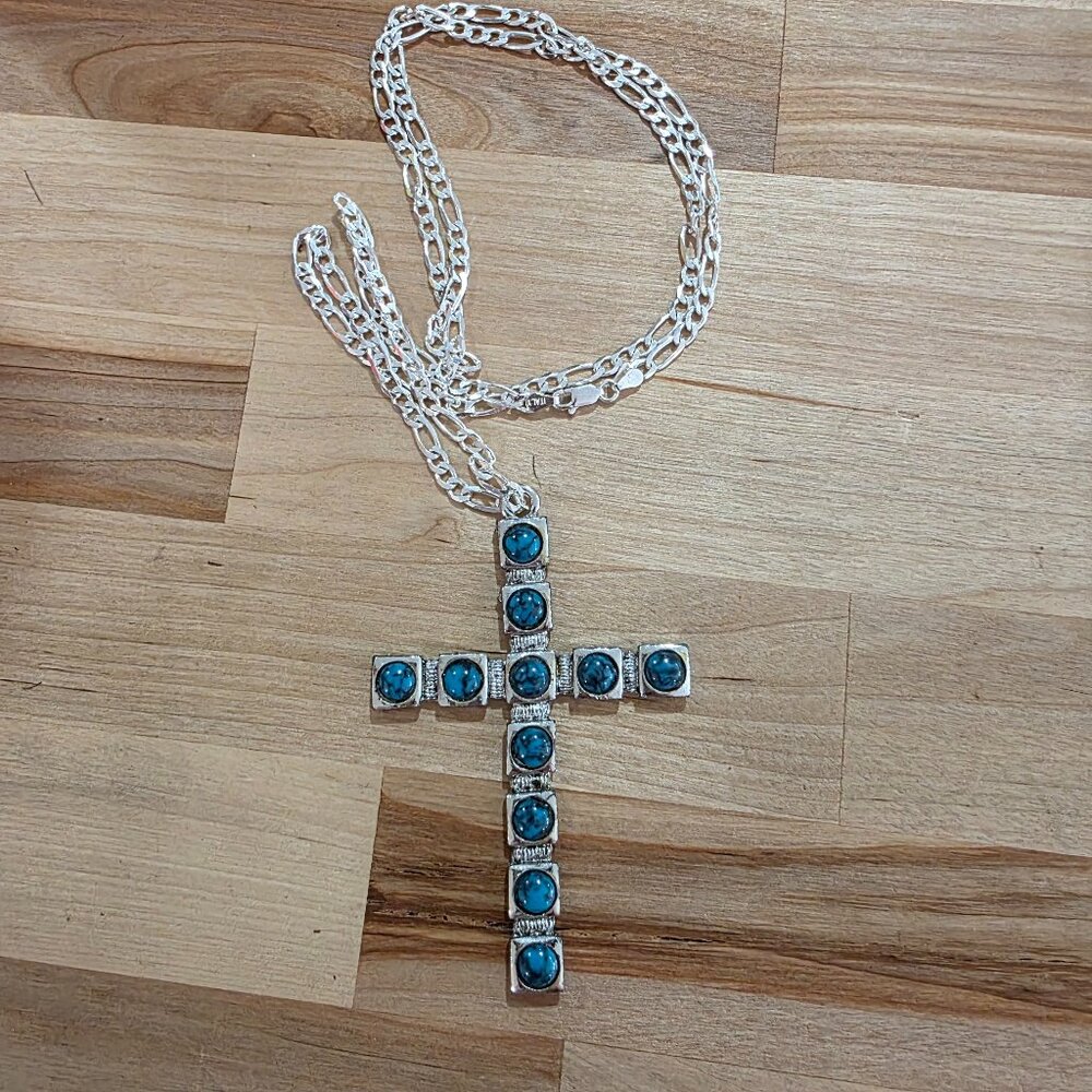Turquoise and silver Cross Necklace
